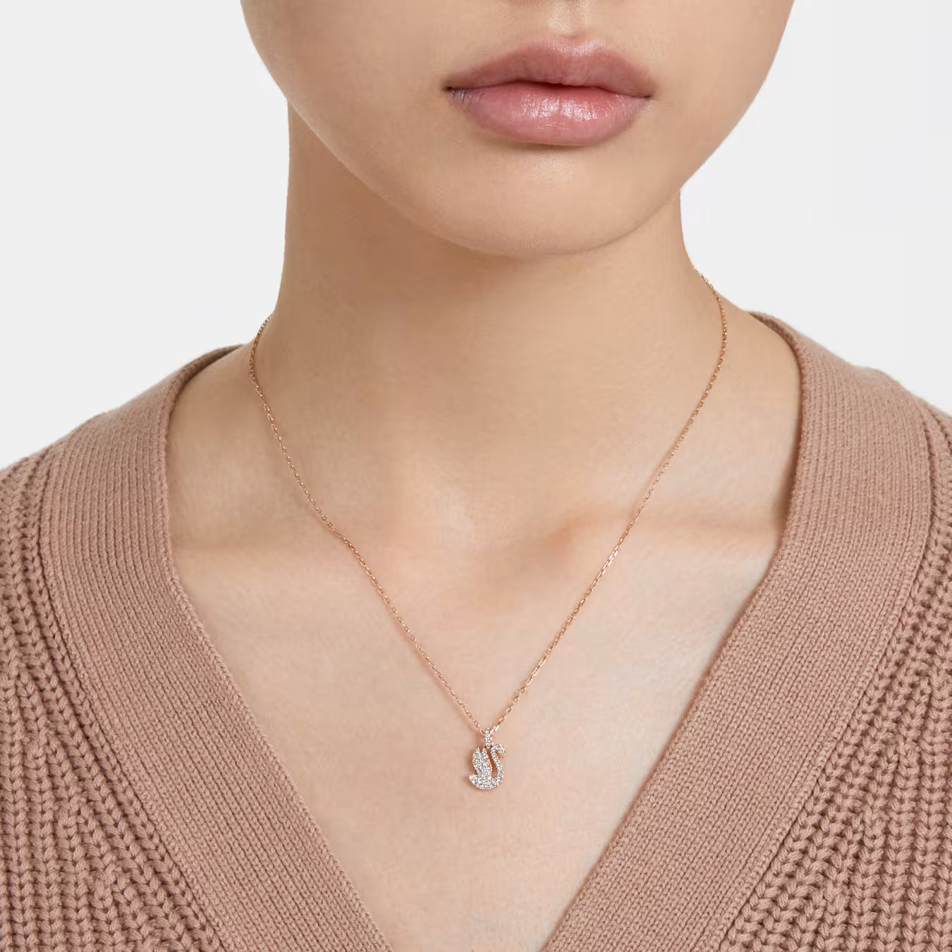 Swar*vski -Swan pendant Swan, Small, White, Rose gold-tone plated-5647555