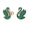 Swar*vski -Swan stud earrings Swan, Green, Rose gold-tone plated