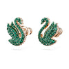 Swar*vski -Swan stud earrings Swan, Green, Rose gold-tone plated