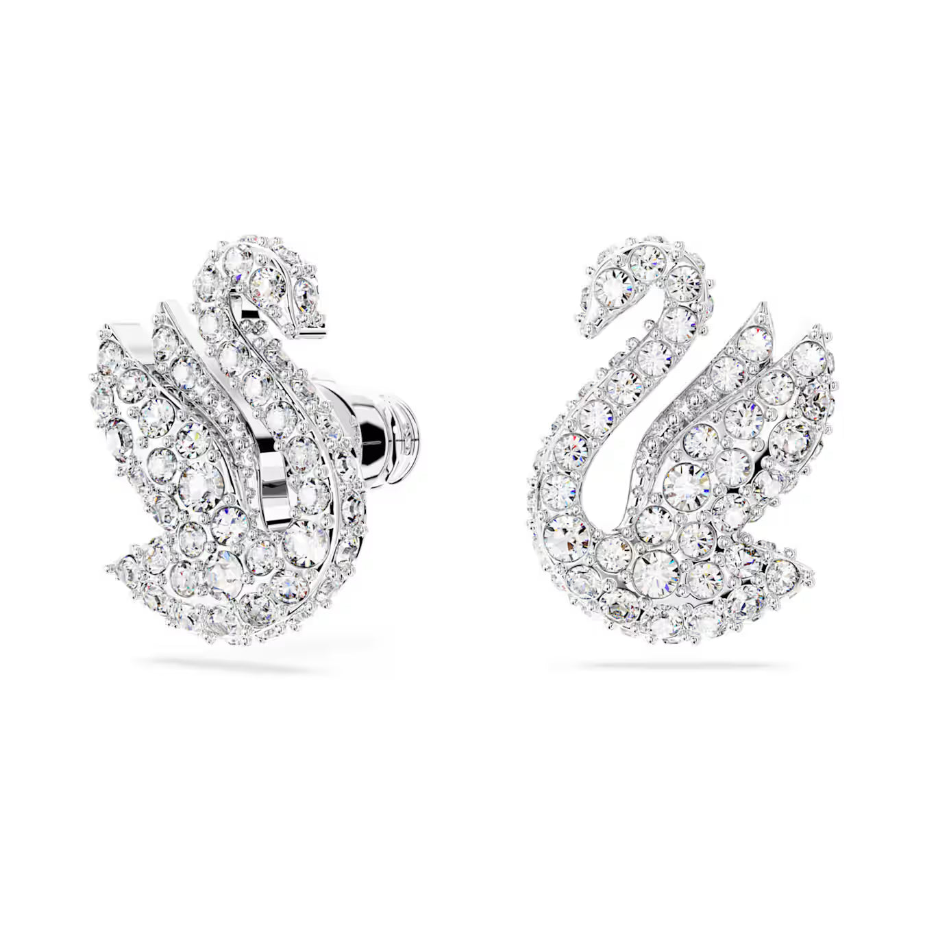 Swar*vski -Swan stud earrings Swan, White, Rhodium plated-5647873