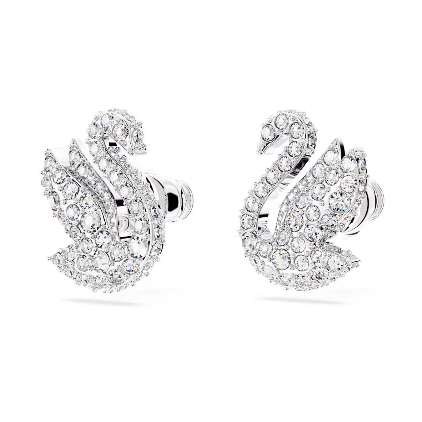 Swar*vski -Swan stud earrings Swan, White, Rhodium plated-5647873