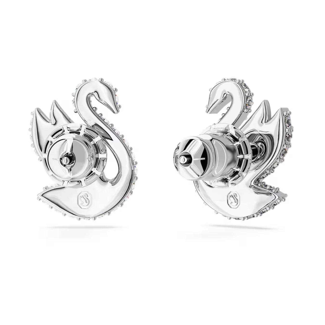 Swar*vski -Swan stud earrings Swan, White, Rhodium plated-5647873