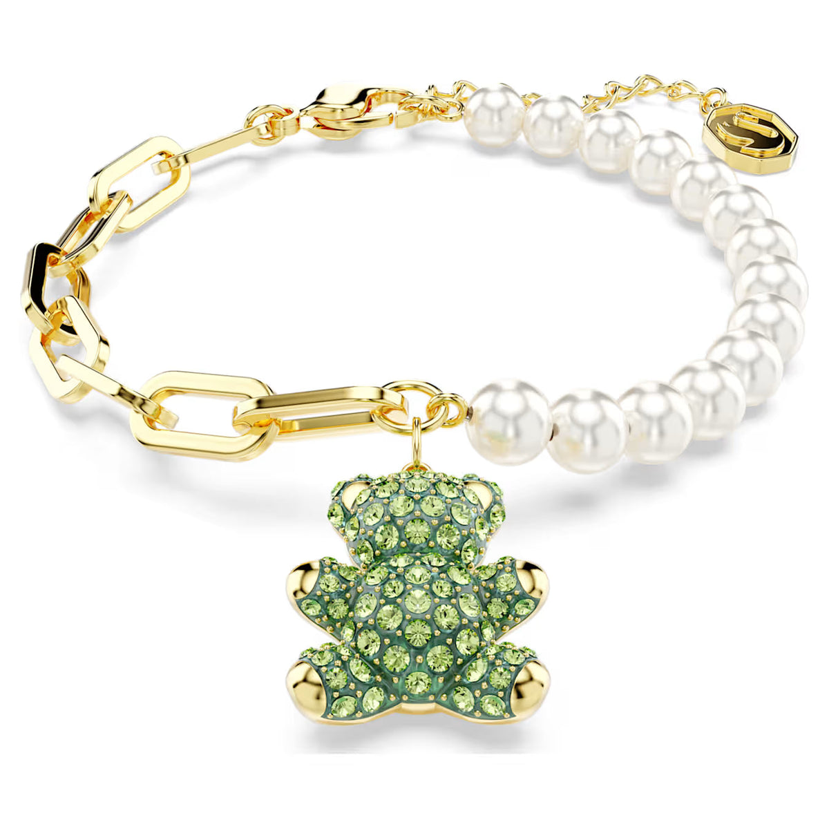 Swar*vski -Teddy bracelet Crystal pearl, Bear, Green, 18K gold finish-5669167