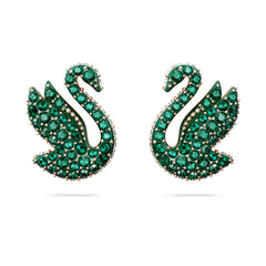 Swar*vski -Swan stud earrings Swan, Green, Rose gold-tone plated