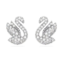 Swar*vski -Swan stud earrings Swan, White, Rhodium plated-5647873